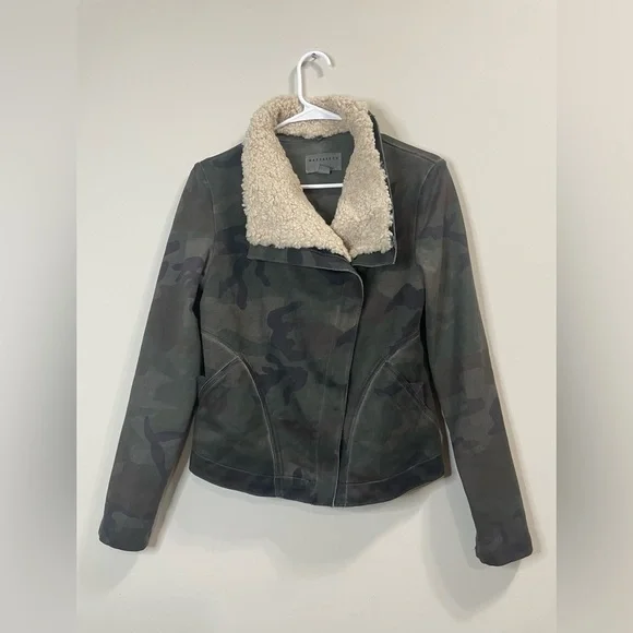 Anthropologie Marrakech Camo Sherpa Collar Moto Jacket - Picture 3 of 11